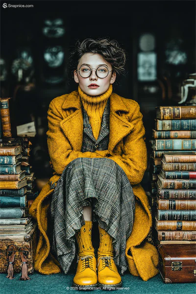 Dark Academia Muse Surrounded by Books in an Old Library 10-cover