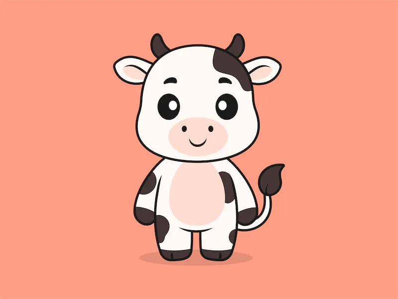 Cute Cow Standing Front View – Flat Vector Cartoon Illustration of a Cow Character-cover