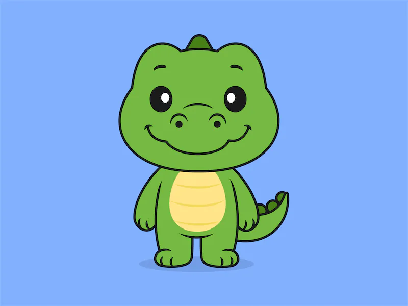 Cute Crocodile Standing Front View – Flat Vector Cartoon Illustration of a Crocodile Character-cover
