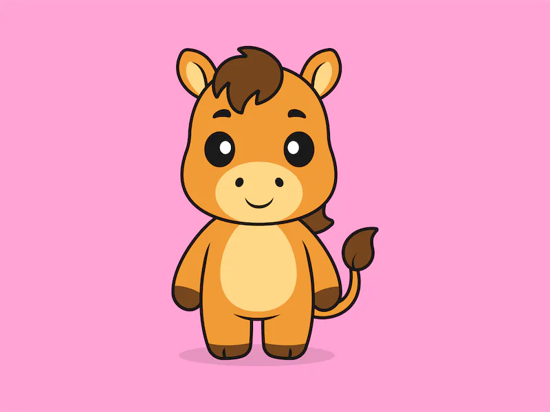 Cute Horse Standing Front View – Flat Vector Cartoon Illustration of a Horse Character-cover