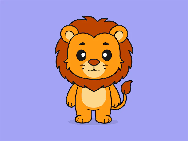 Cute Lion Standing Front View – Flat Vector Cartoon Illustration of a Lion Character-cover
