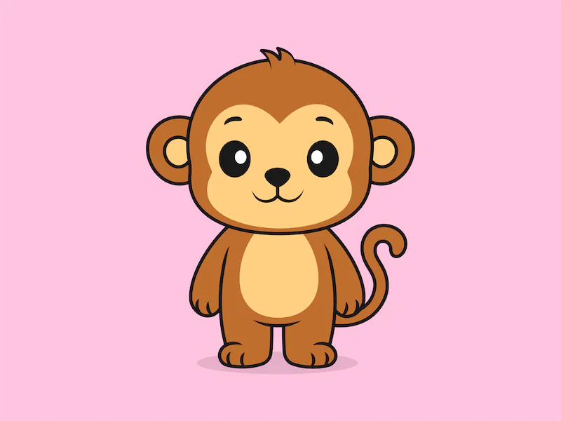 Cute Monkey Standing Front View – Flat Vector Cartoon Illustration of a Monkey Character-cover