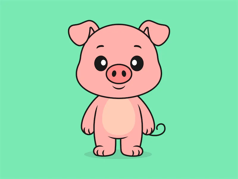 Cute Pig Standing Front View – Flat Vector Cartoon Illustration of a Pig Character-cover
