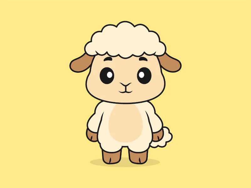 Cute Sheep Standing Front View – Flat Vector Cartoon Illustration of a Sheep Character-cover