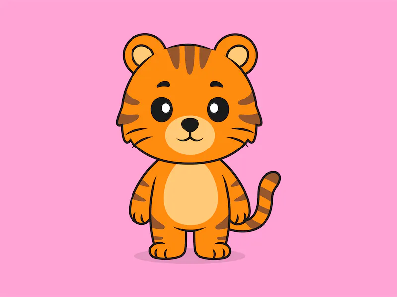 Cute Tiger Standing Front View – Flat Vector Cartoon Illustration of a Tiger Character-cover