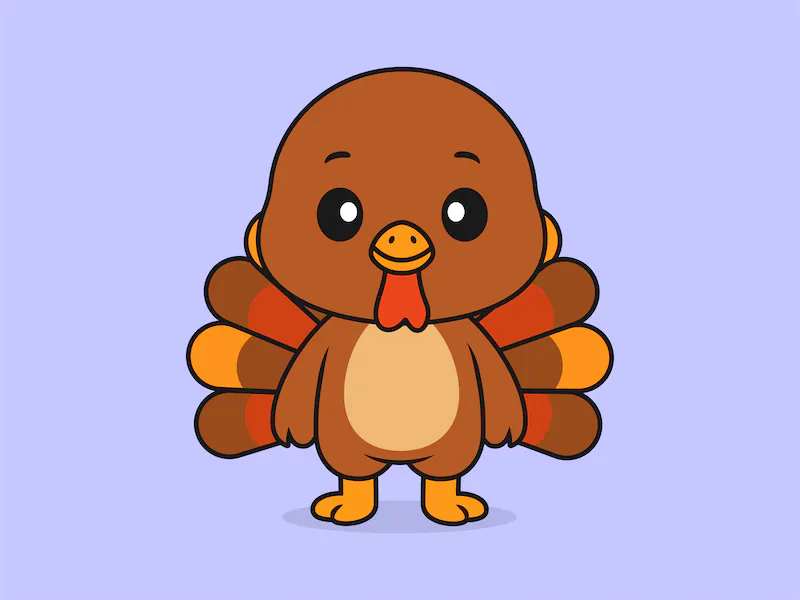 Cute Turkey Standing Front View – Flat Vector Cartoon Illustration of a Turkey Character-cover