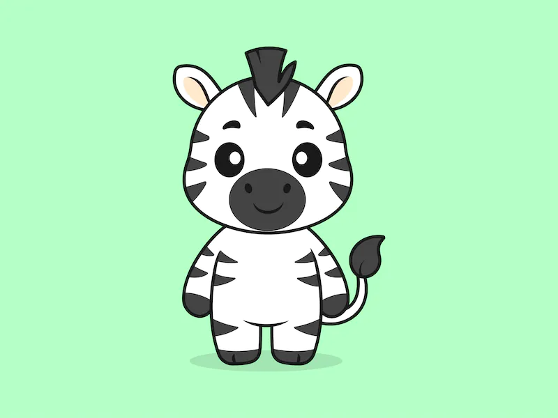 Cute Zebra Standing Front View – Flat Vector Cartoon Illustration of a Zebra Character-cover