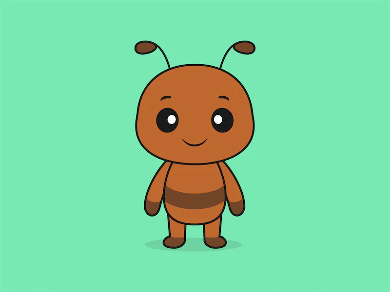 Cute Ant Standing Front View – Flat Vector Cartoon Illustration of a Ant Character