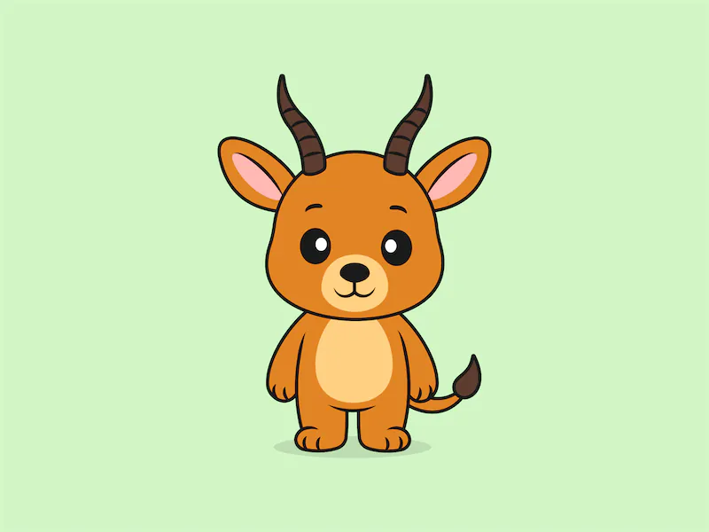 Cute Antelope Standing Front View – Flat Vector Cartoon Illustration of a Antelope Character
