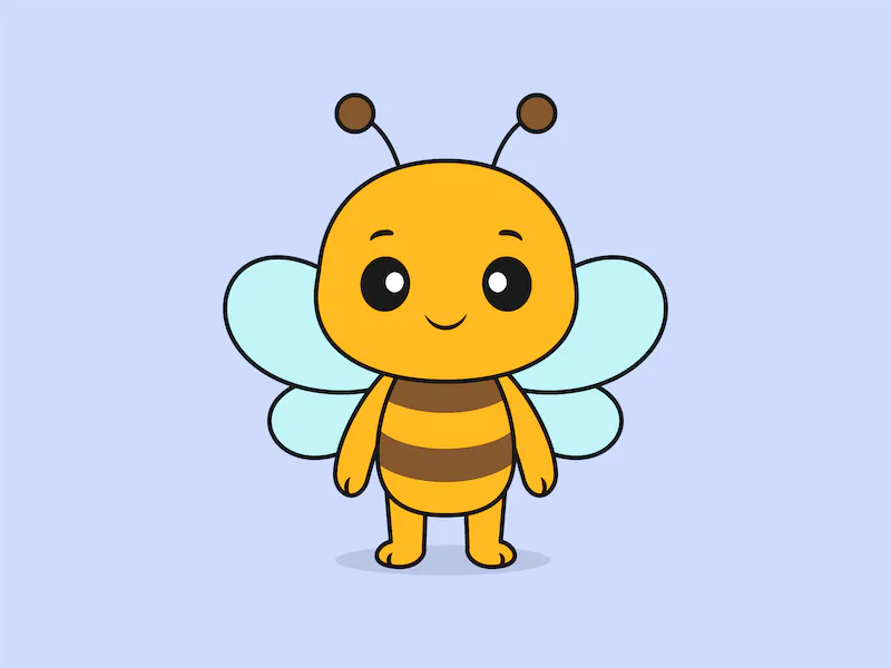Cute Bee Standing Front View – Flat Vector Cartoon Illustration of a Bee Character