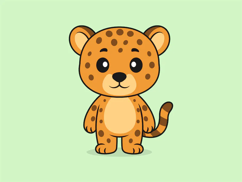 Cute Cheetah Standing Front View – Flat Vector Cartoon Illustration of a Cheetah Character