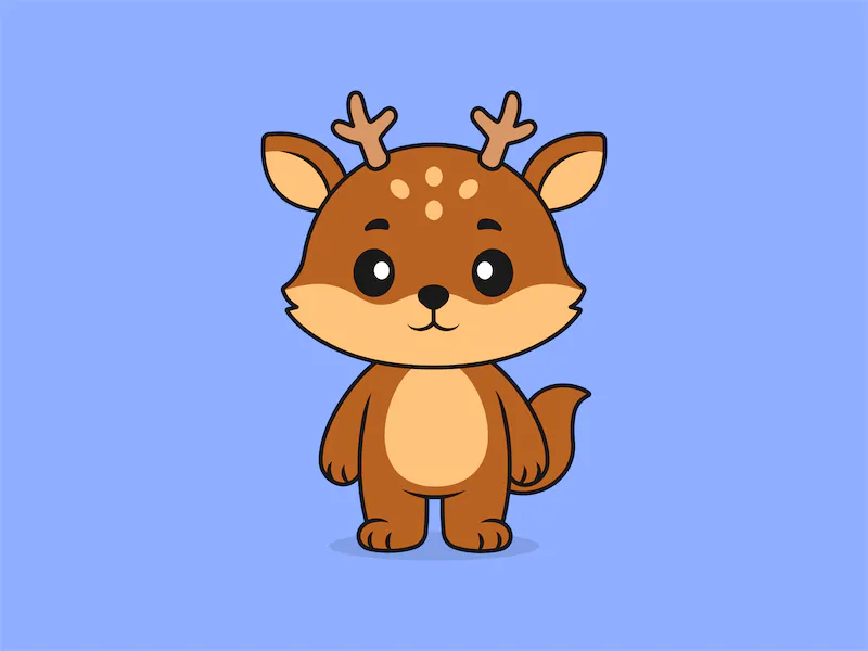 Cute Deer Standing Front View – Flat Vector Cartoon Illustration of a Deer Character