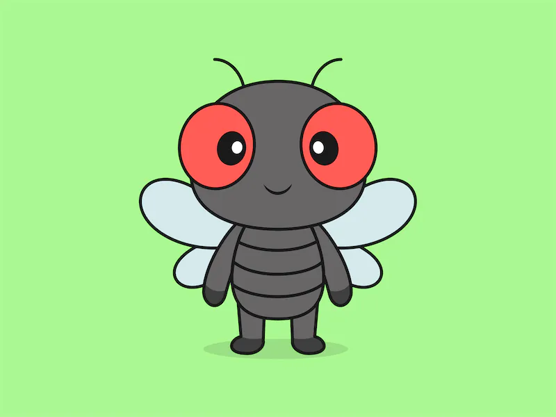 Cute Fly Standing Front View – Flat Vector Cartoon Illustration of a Fly Character