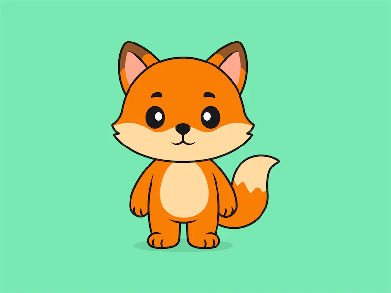 Cute Fox Standing Front View – Flat Vector Cartoon Illustration of a Fox Character