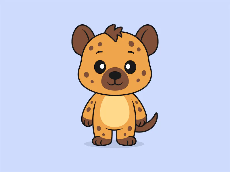 Cute Hyena Standing Front View – Flat Vector Cartoon Illustration of a Hyena Character