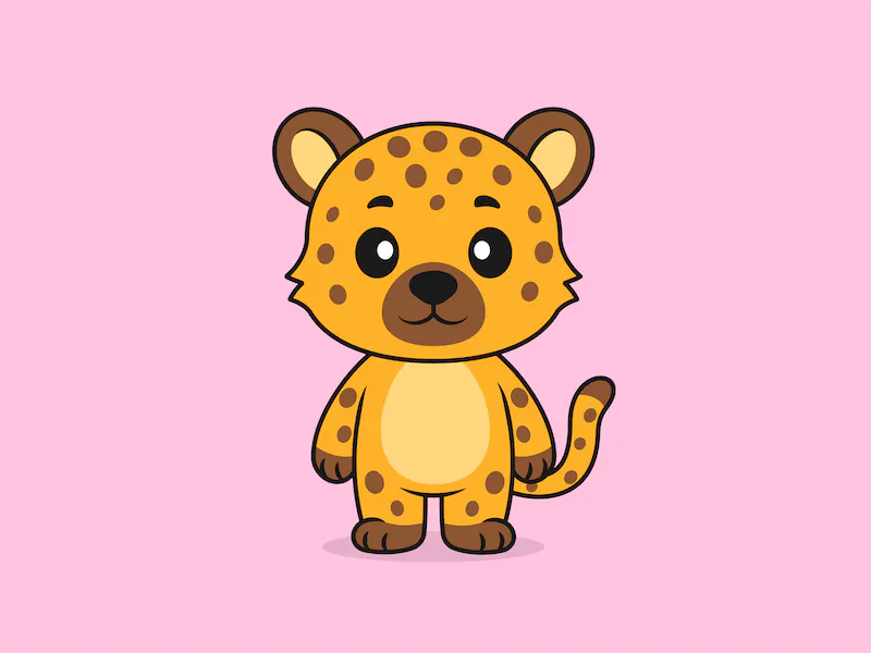 Cute Leopard Standing Front View – Flat Vector Cartoon Illustration of a Leopard Character