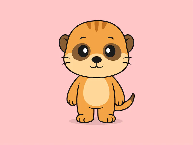 Cute Meerkat Standing Front View – Flat Vector Cartoon Illustration of a Meerkat Character