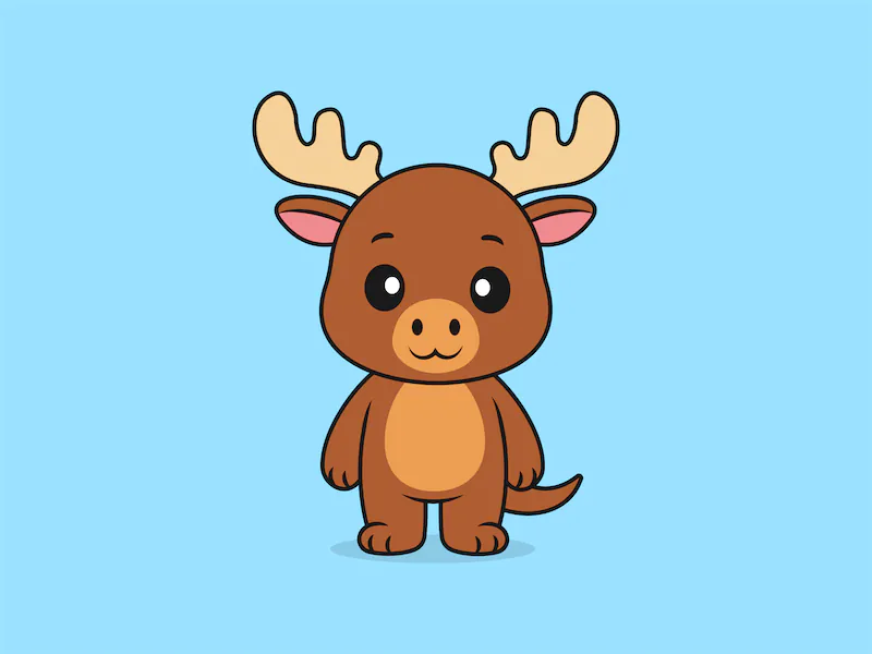 Cute Moose Standing Front View – Flat Vector Cartoon Illustration of a Moose Character