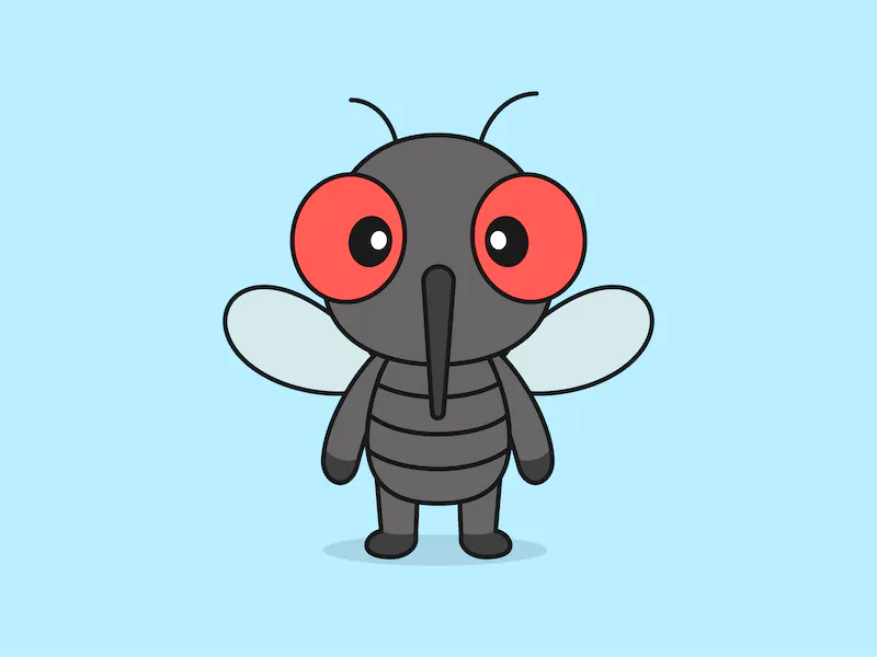 Cute Mosquito Standing Front View – Flat Vector Cartoon Illustration of a Mosquito Character