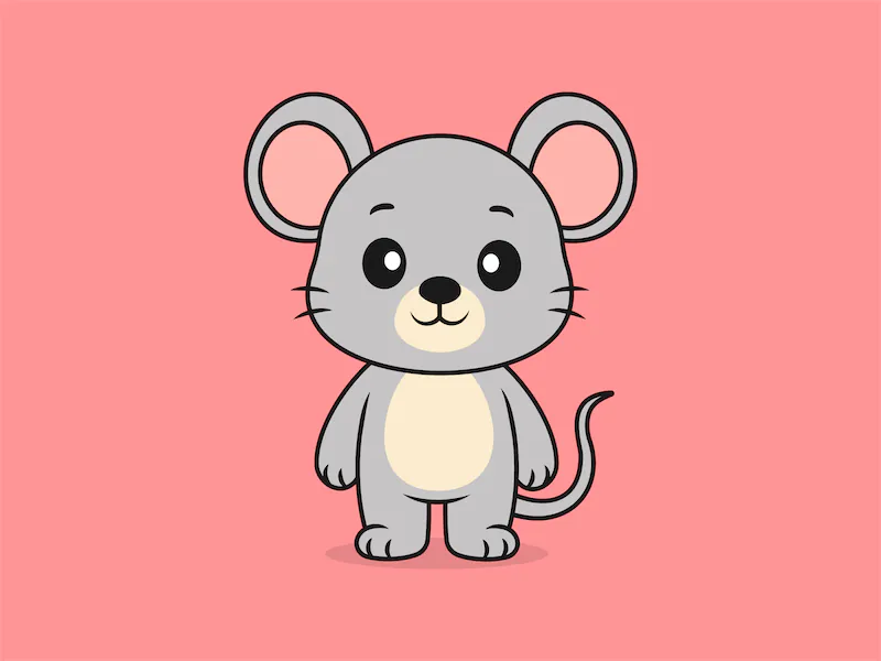 Cute Mouse Standing Front View – Flat Vector Cartoon Illustration of a Mouse Character