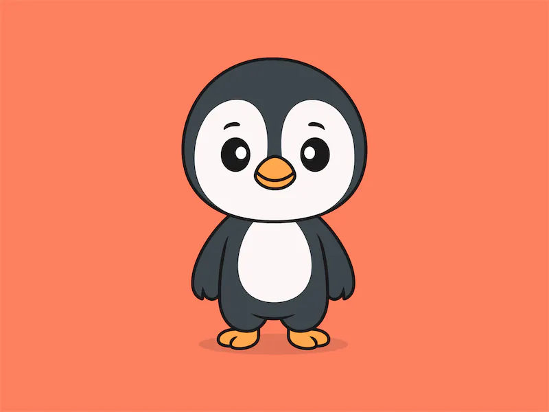 Cute Penguin Standing Front View – Flat Vector Cartoon Illustration of a Penguin Character