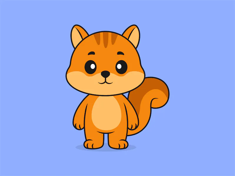 Cute Squirrel Standing Front View – Flat Vector Cartoon Illustration of a Squirrel Character