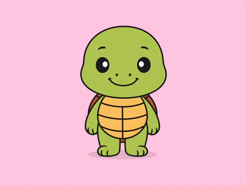 Cute Turtle Standing Front View – Flat Vector Cartoon Illustration of a Turtle Character