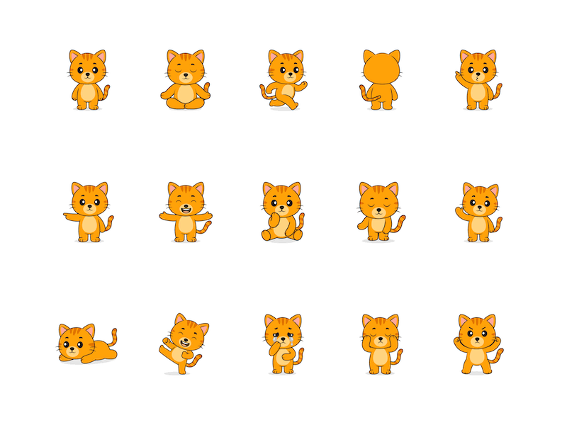 Cute Lion Character Collection – Cartoon style. Flat Vector Cartoon Illustration.
