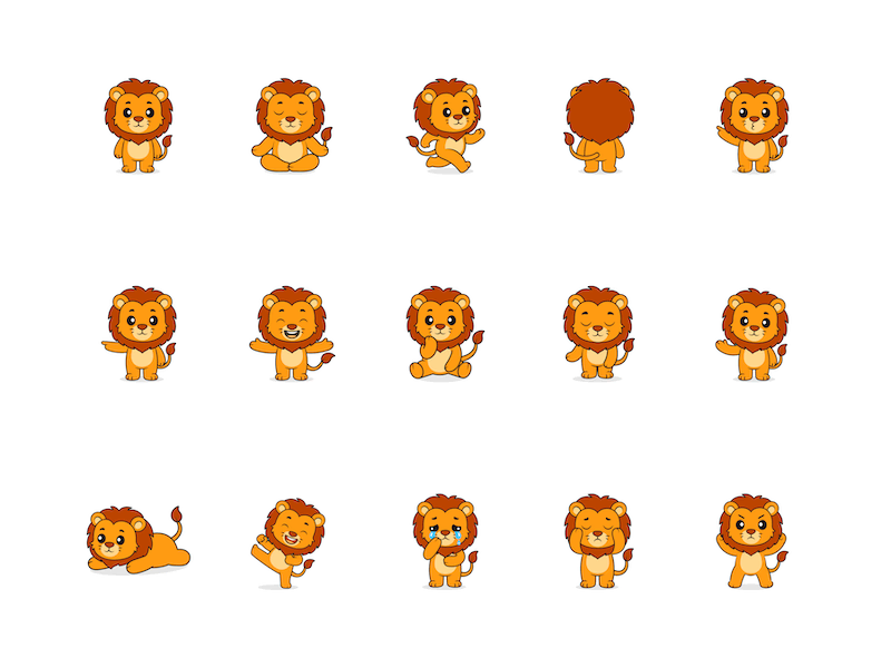 Cute Lion Character Collection – Cartoon style. Flat Vector Cartoon Illustration.