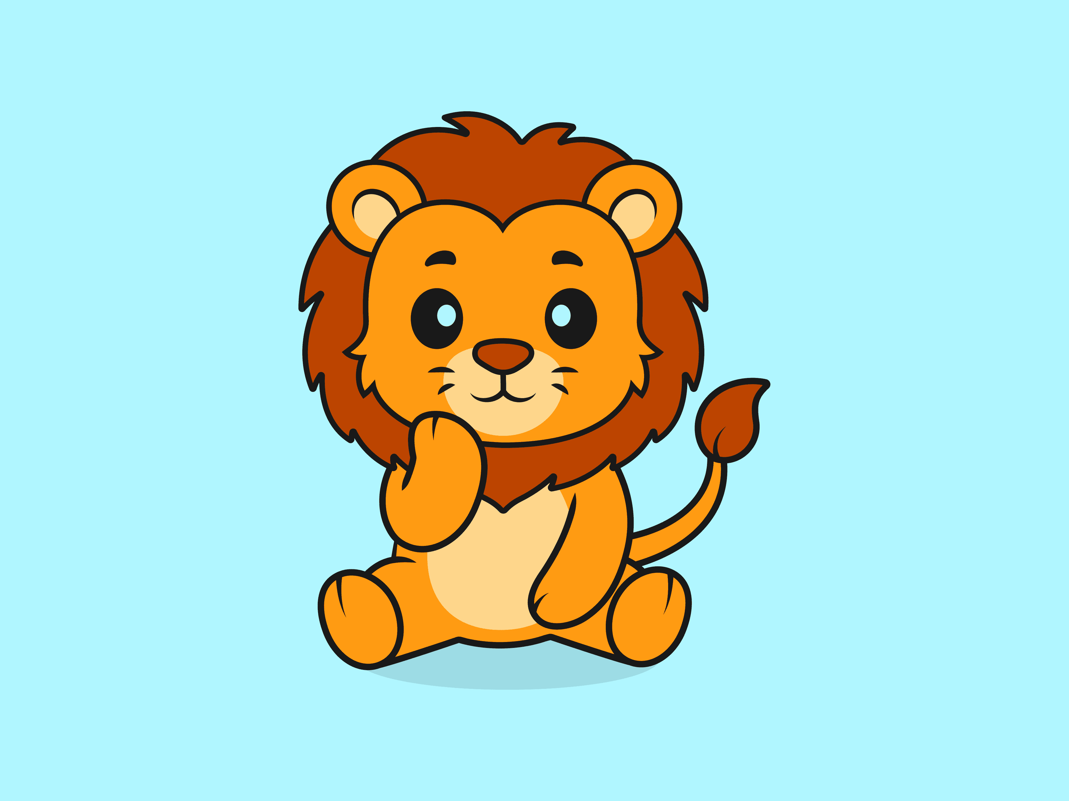 Cute Lion Chin Rest Pose – Flat Vector Cartoon Illustration of a Lion Character