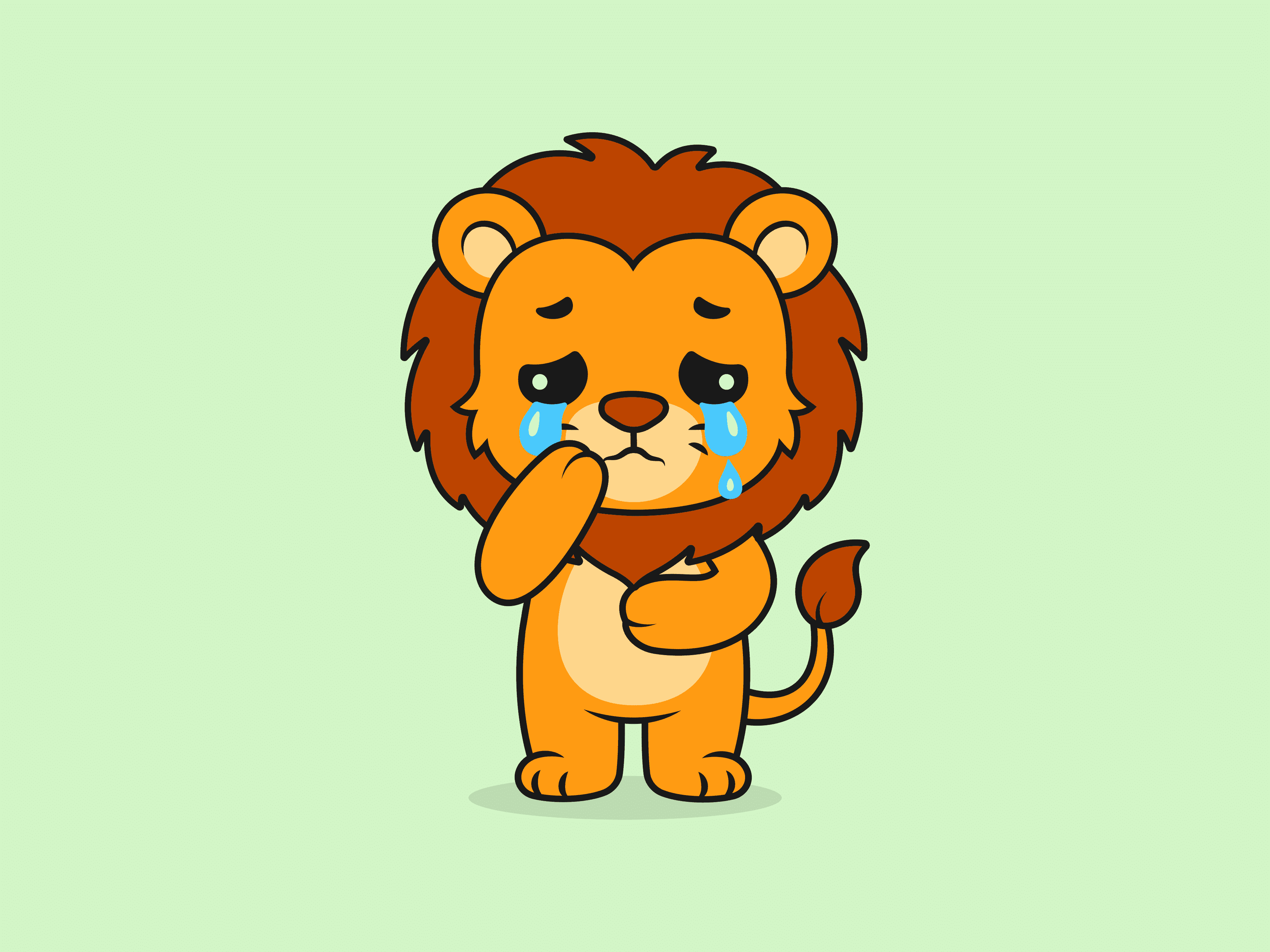 Cute Lion Crying Pose – Flat Vector Cartoon Illustration of a Lion Character