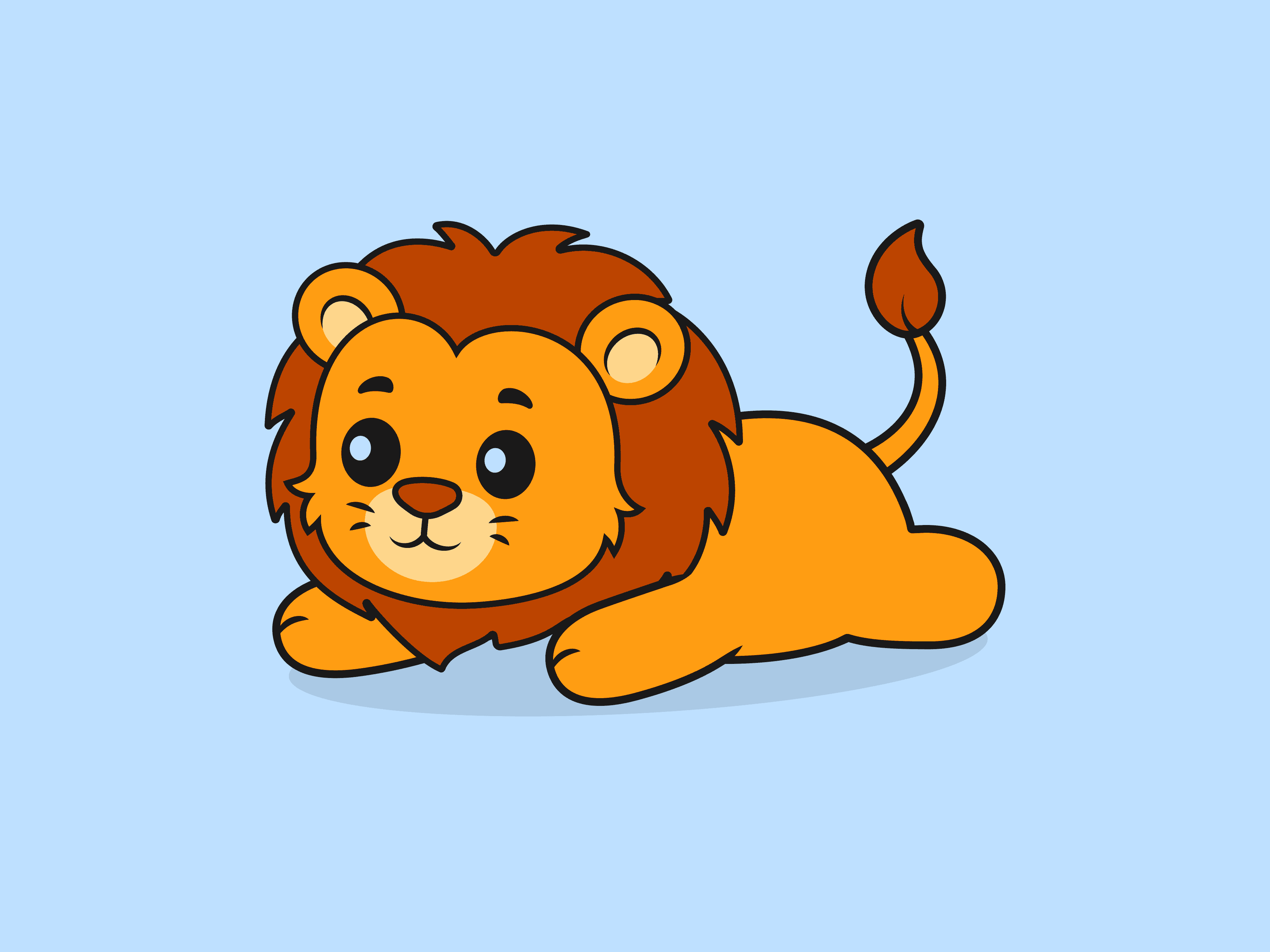 Cute Lion Lying Pose – Flat Vector Cartoon Illustration of a Lion Character