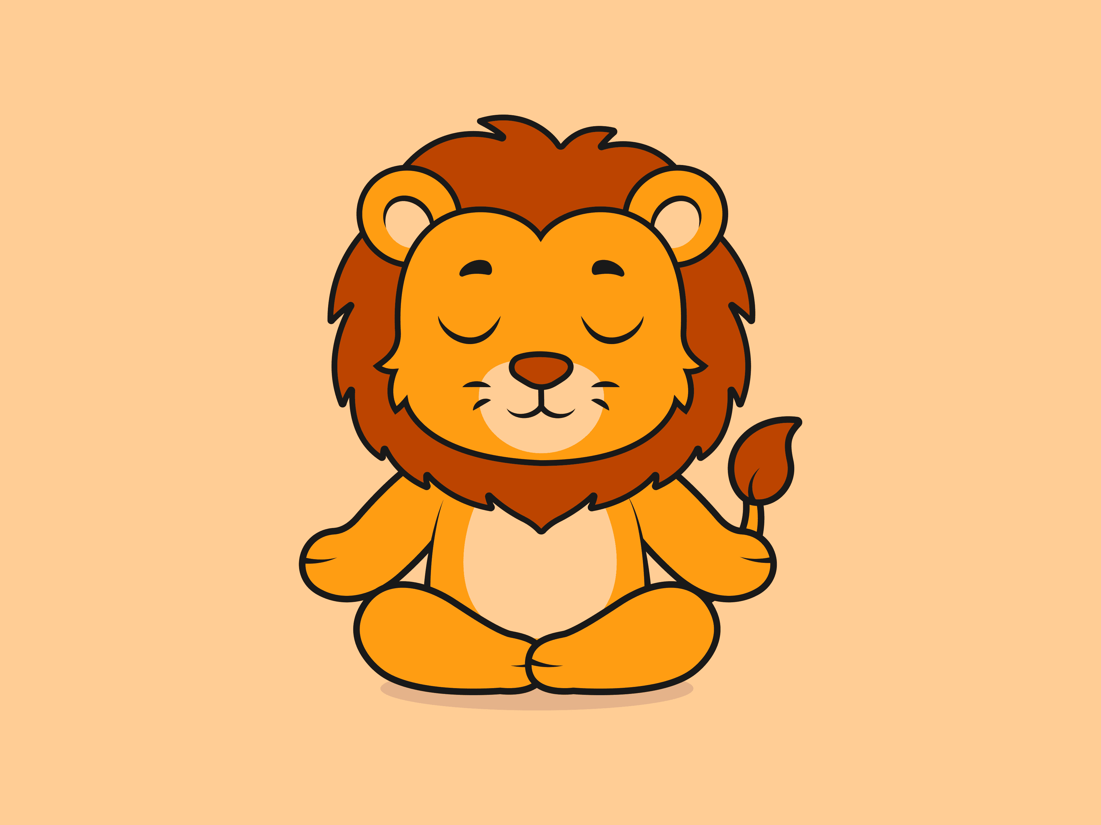 Cute Lion Meditation Pose – Flat Vector Cartoon Illustration of a Lion Character