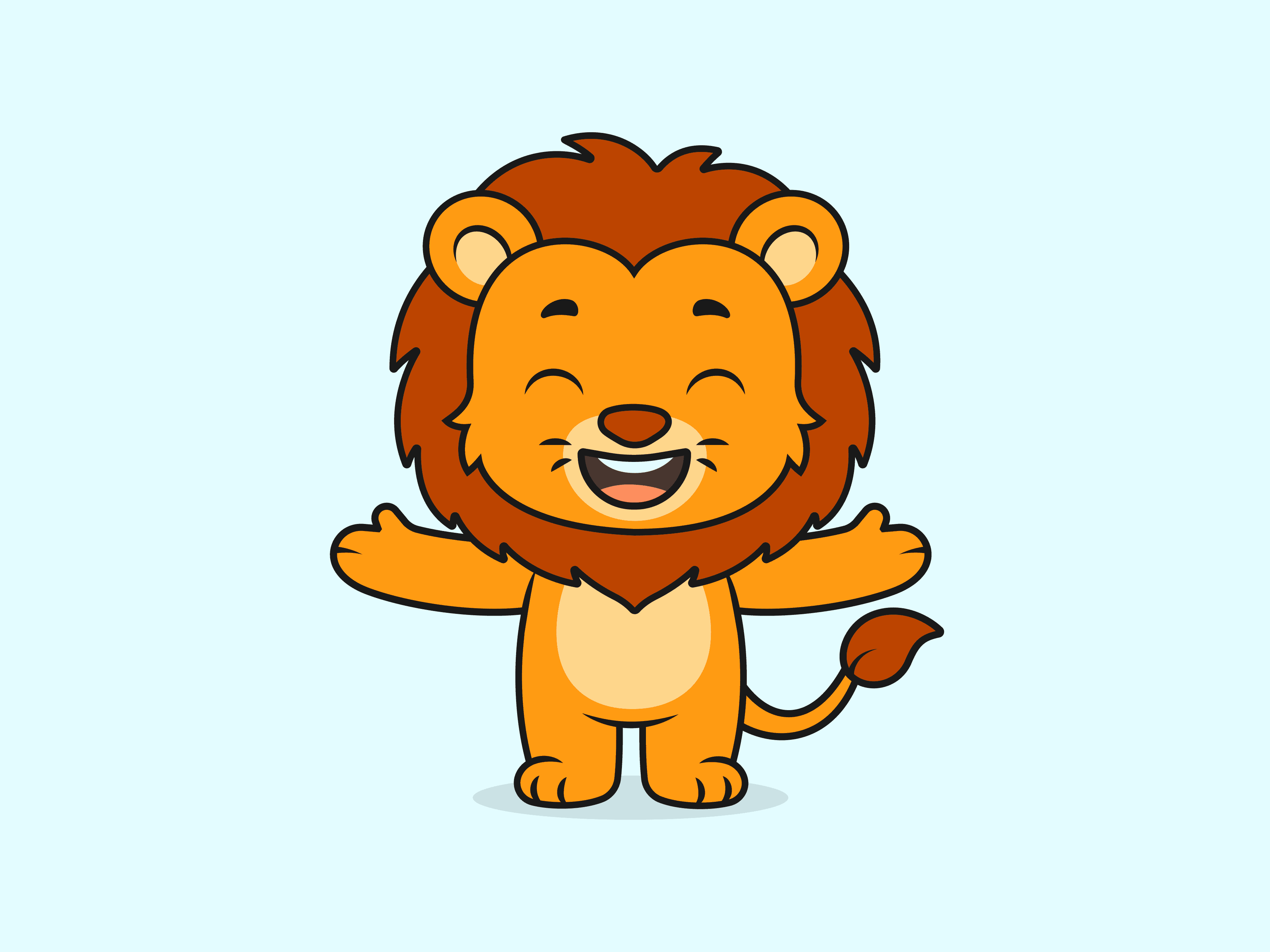 Cute Lion Open Arms Pose – Flat Vector Cartoon Illustration of a Lion Character