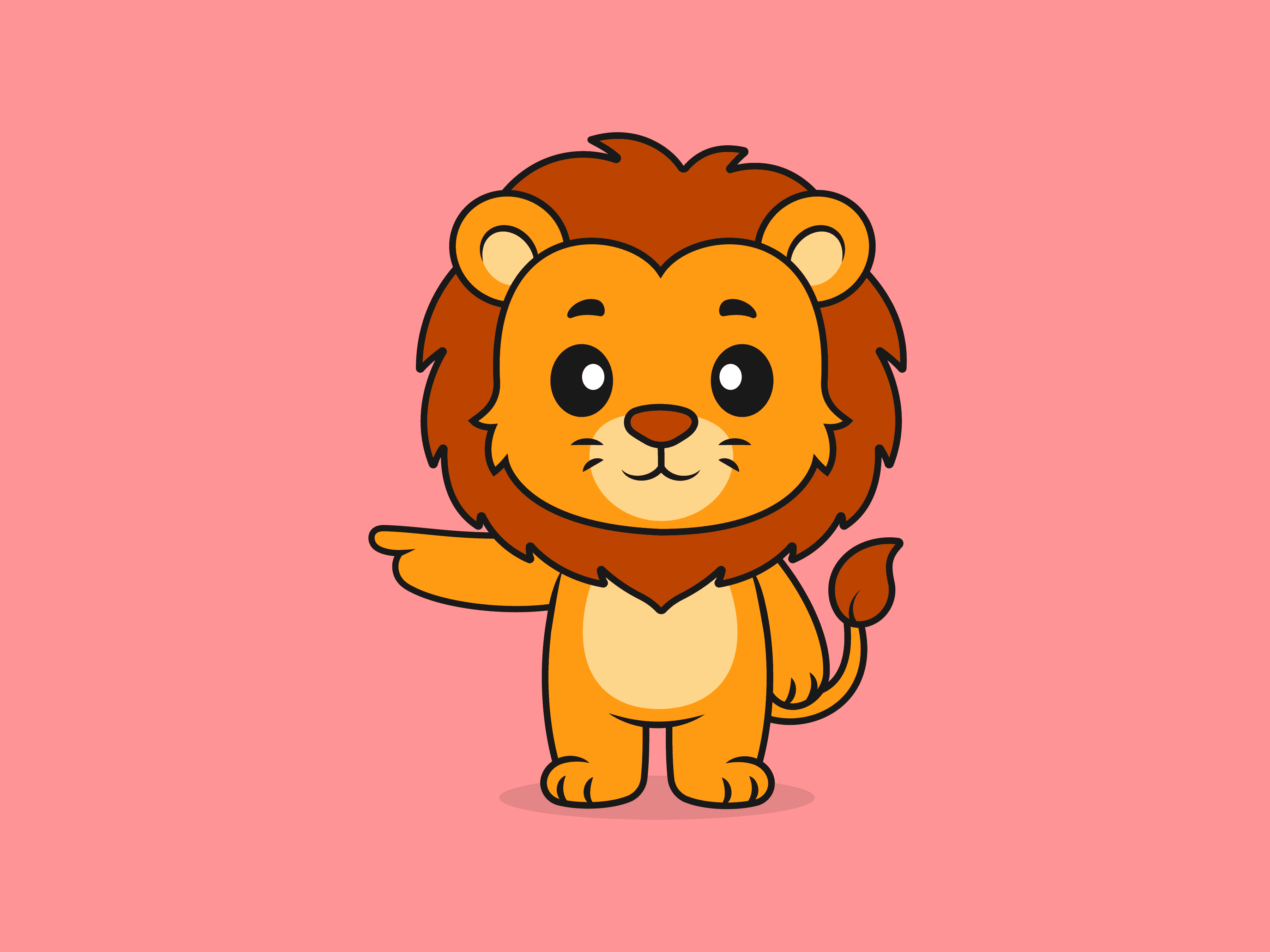 Cute Lion Pointing Pose – Flat Vector Cartoon Illustration of a Lion Character