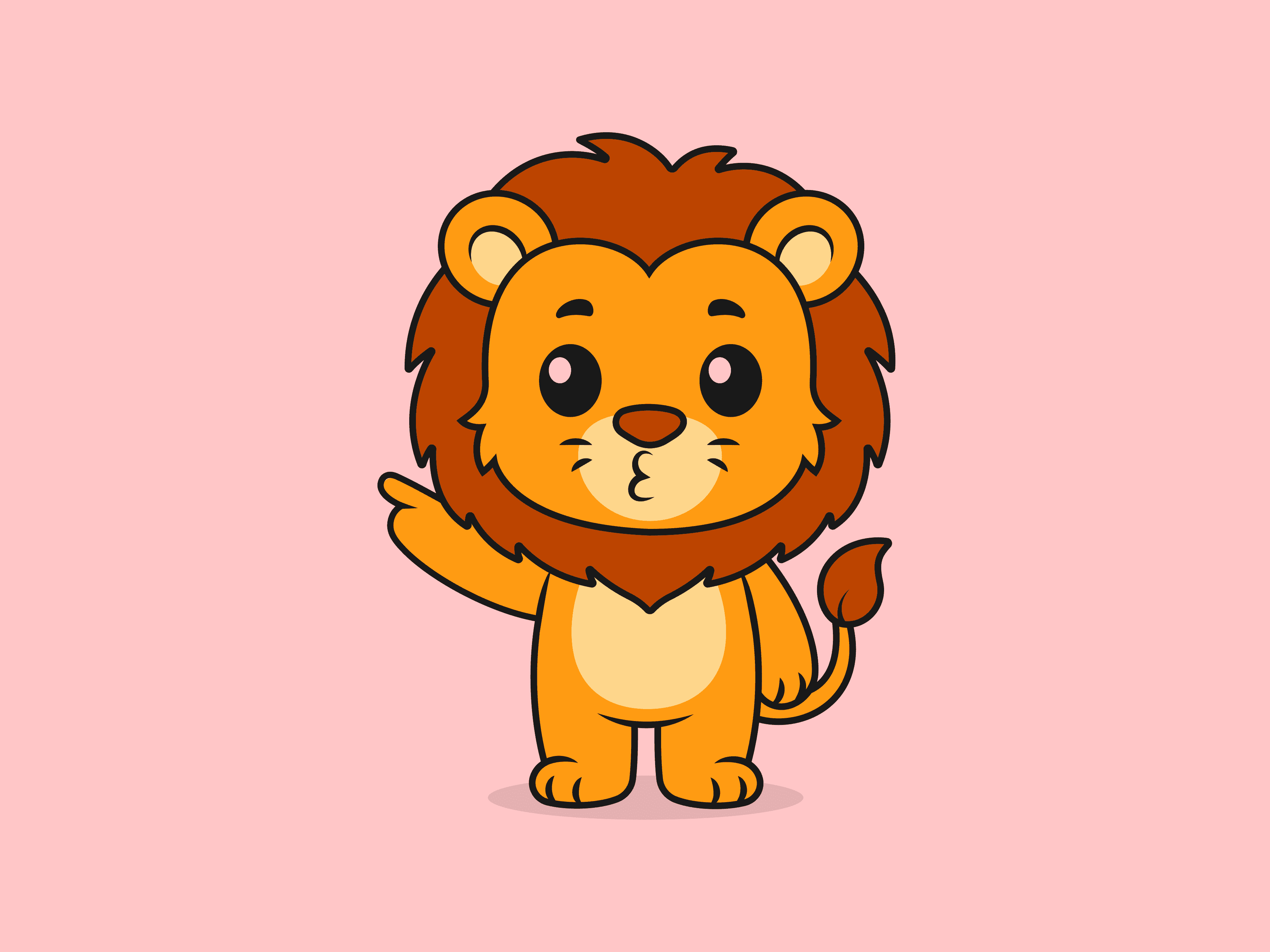 Cute Lion Pointing to the Sky – Flat Vector Cartoon Illustration of a Lion Character