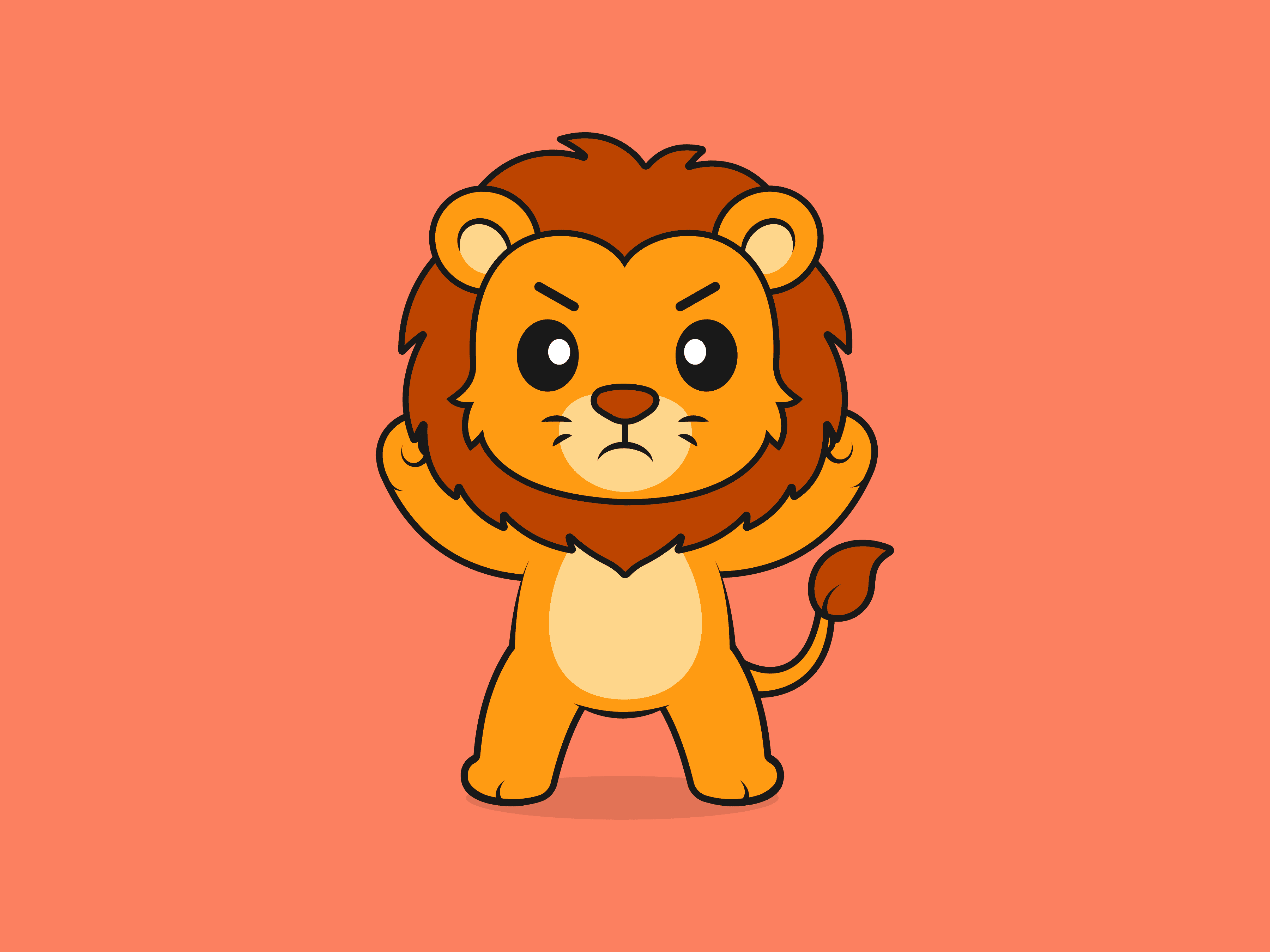 Cute Lion Power Summon Pose – Flat Vector Cartoon Illustration of a Lion Character