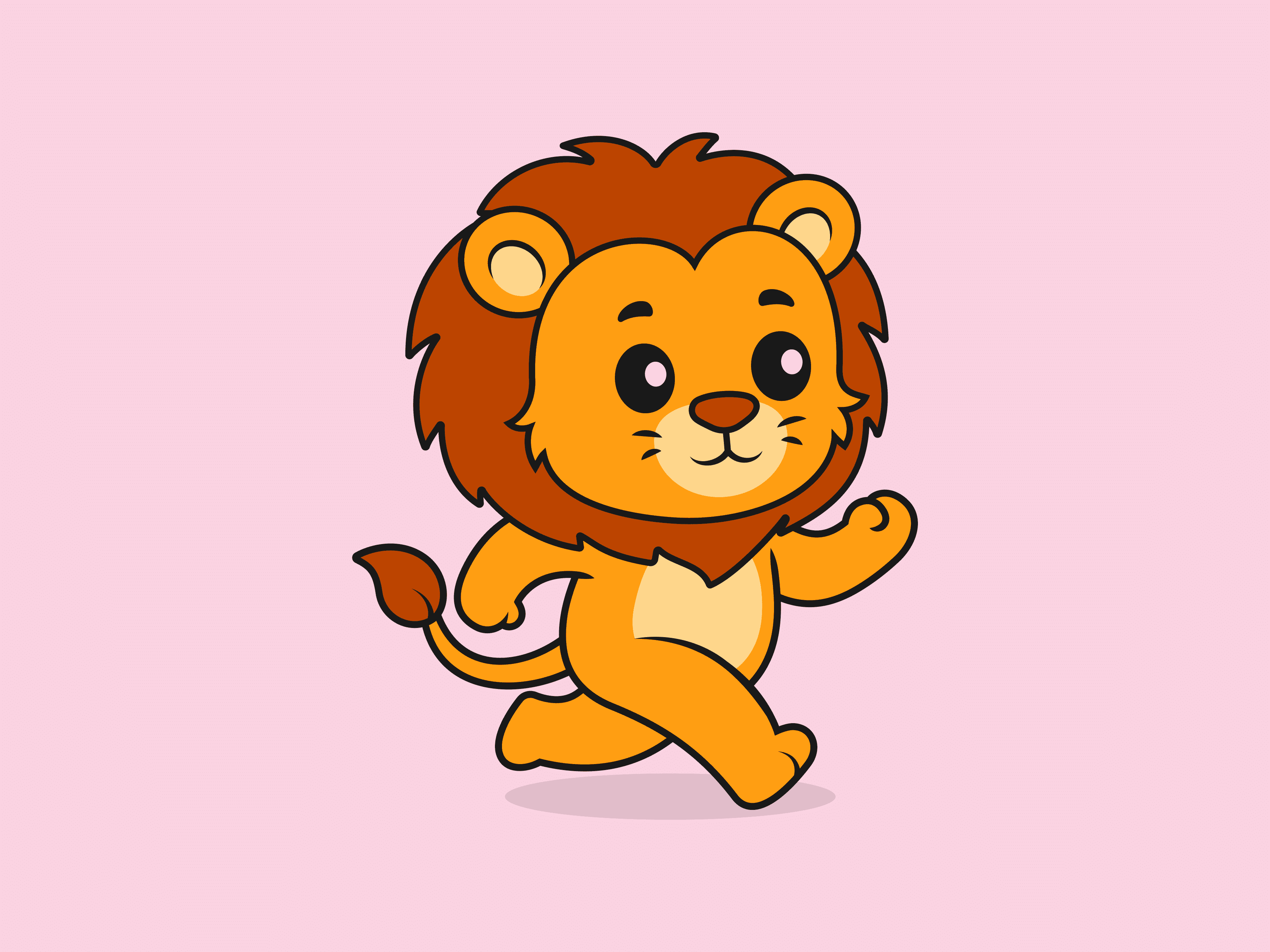 Cute Lion Running Pose – Flat Vector Cartoon Illustration of a Lion Character