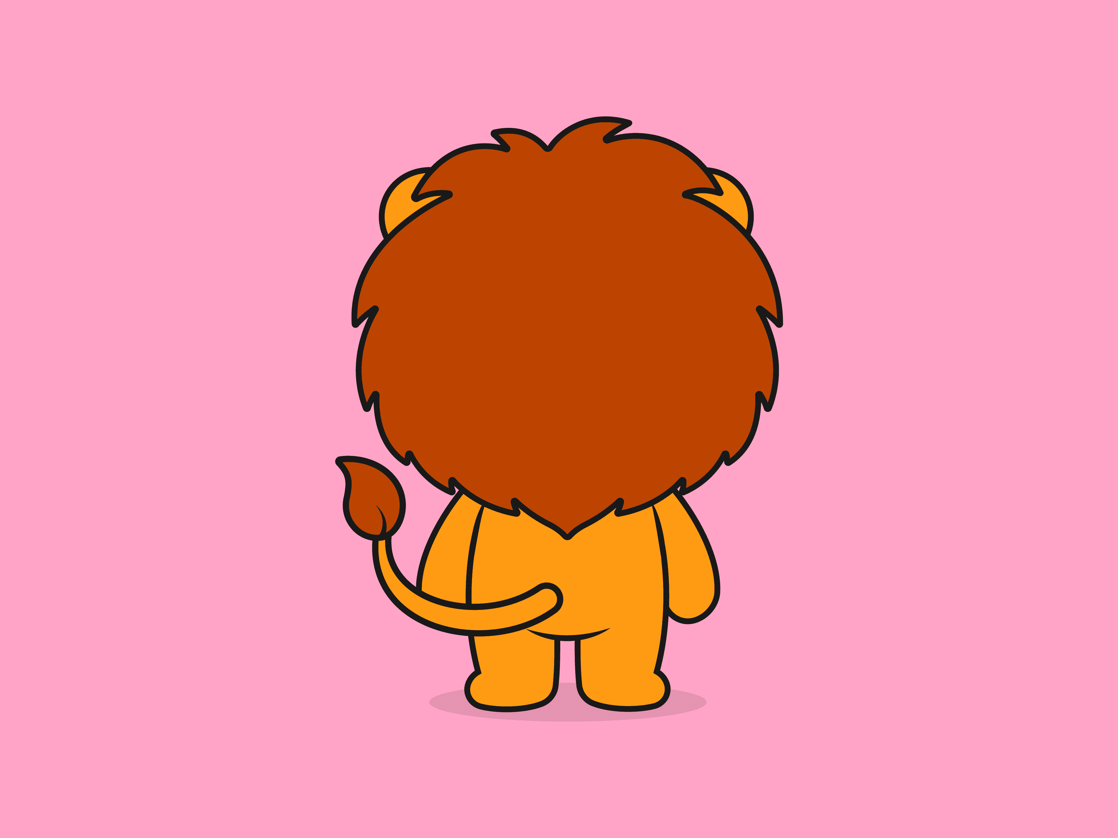 Cute Lion Standing Back Pose – Flat Vector Cartoon Illustration of a Lion Character