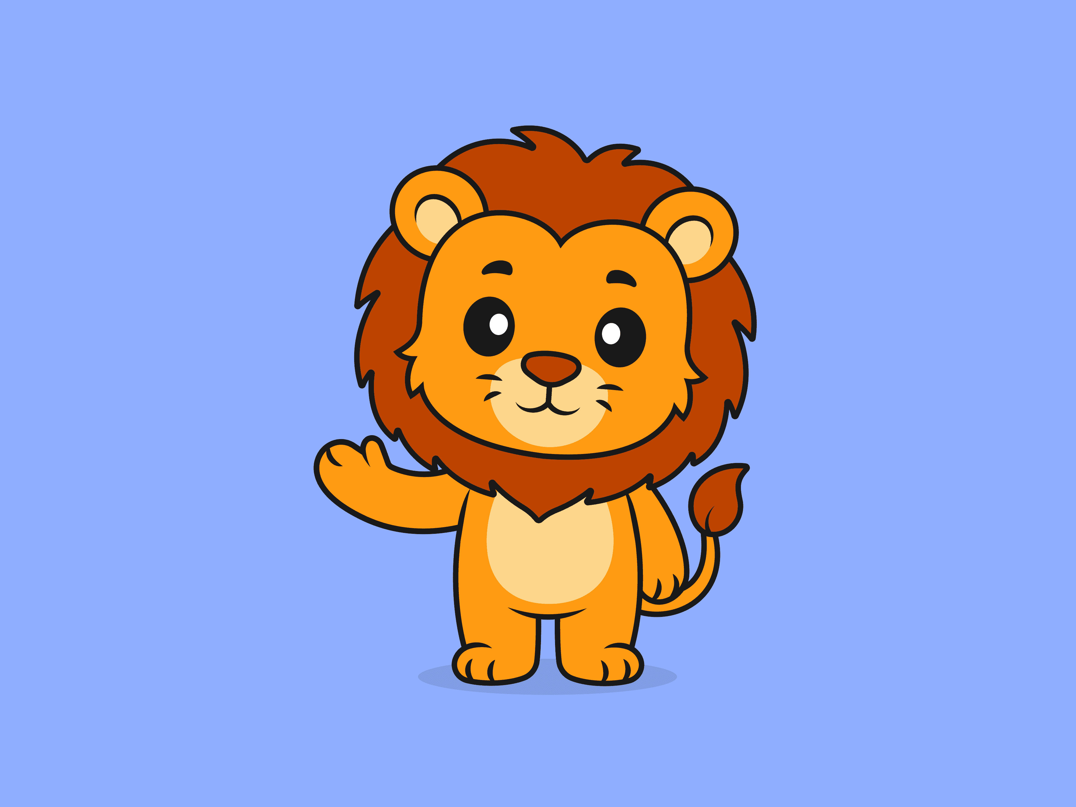 Cute Lion Waving Pose – Flat Vector Cartoon Illustration of a Lion Character